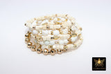 White Turquoise Beaded Bracelets, Gold and Creamy Beige Stretchy Bracelet Stacks, Cube Beaded Crystal Bracelets