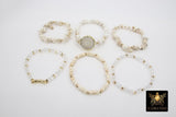 White Turquoise Druzy Beaded Bracelets, Gold and Creamy Beige Stretchy Bracelet Stacks, Clear Crystal Cube Beaded Crystal Bracelets