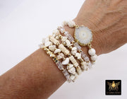 White Turquoise Druzy Beaded Bracelets, Gold and Creamy Beige Stretchy Bracelet Stacks, Clear Crystal Cube Beaded Crystal Bracelets