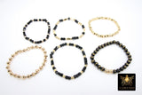 Black and Gold Beaded Bracelet, Black Cube Stretchy Bracelet, Gold Nugget Crystal Stacks