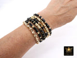 Black and Gold Beaded Bracelet, Black Cube Stretchy Bracelet, Gold Nugget Crystal Stacks