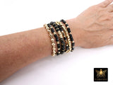 Black and Gold Beaded Stretchy Rondelle Bracelet Charm Stack