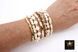 White Turquoise Beaded Bracelets, Gold and Creamy Beige Stretchy Bracelet Stacks, Cube Beaded Crystal Bracelets