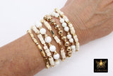 White Turquoise Beaded Bracelets, Gold and Creamy Beige Stretchy Bracelet Stacks, Cube Beaded Crystal Bracelets