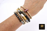 Black White and Gold 6 mm Beaded Stretchy Football Bracelet Stack