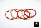 Red and Gold Beaded Bracelet, Red Cube Stretchy Bracelet, Gold Nugget Team Spirit Stacks