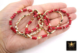 Red and Gold Beaded Bracelet, Red Cube Stretchy Bracelet, Gold Nugget Team Spirit Stacks