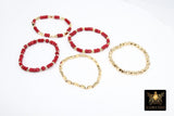 Red and Gold Beaded Bracelet, Red Cube Stretchy Bracelet, Gold Nugget Team Spirit Stacks