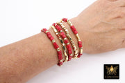 Red and Gold Beaded Bracelet, Red Cube Stretchy Bracelet, Gold Nugget Team Spirit Stacks