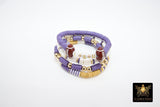 LSU Heishi Beaded Bracelet, 6 mm Purple White Gold Stretchy Bracelet #795, Square Heishi Tigers Mom Team Spirit Clay Beaded Bangles