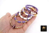 LSU Heishi Beaded Bracelet, 6 mm Purple White Gold Stretchy Bracelet #795, Square Heishi Tigers Mom Team Spirit Clay Beaded Bangles