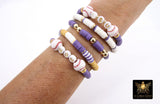 Purple White and Gold 6 mm Beaded Stretchy Baseball Bracelet Stack