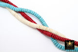 2 Strands White Turquoise Beads, 6 mm Blue Smooth Round Rondelle Howlite Beads BS #307, Red Flat Rondelle Beads