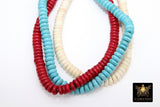 2 Strands White Turquoise Beads, 6 mm Blue Smooth Round Rondelle Howlite Beads BS #307, Red Flat Rondelle Beads