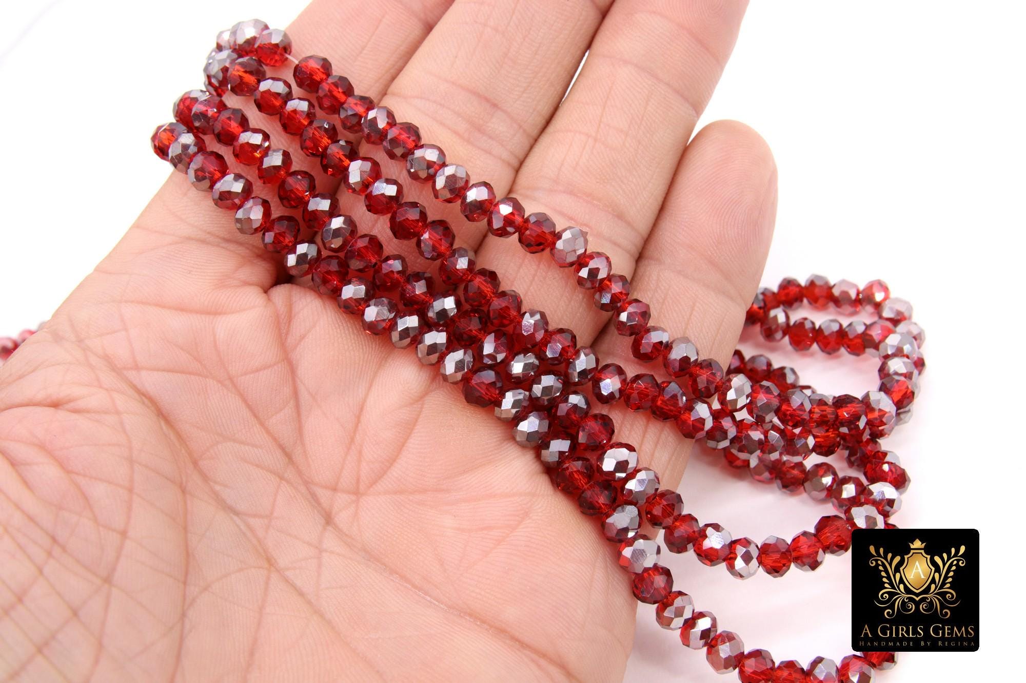 Red Crystal Rondelle Beads, 6 mm Ruby Red beads in BS #320, Bright Red Rondelle Multi Color