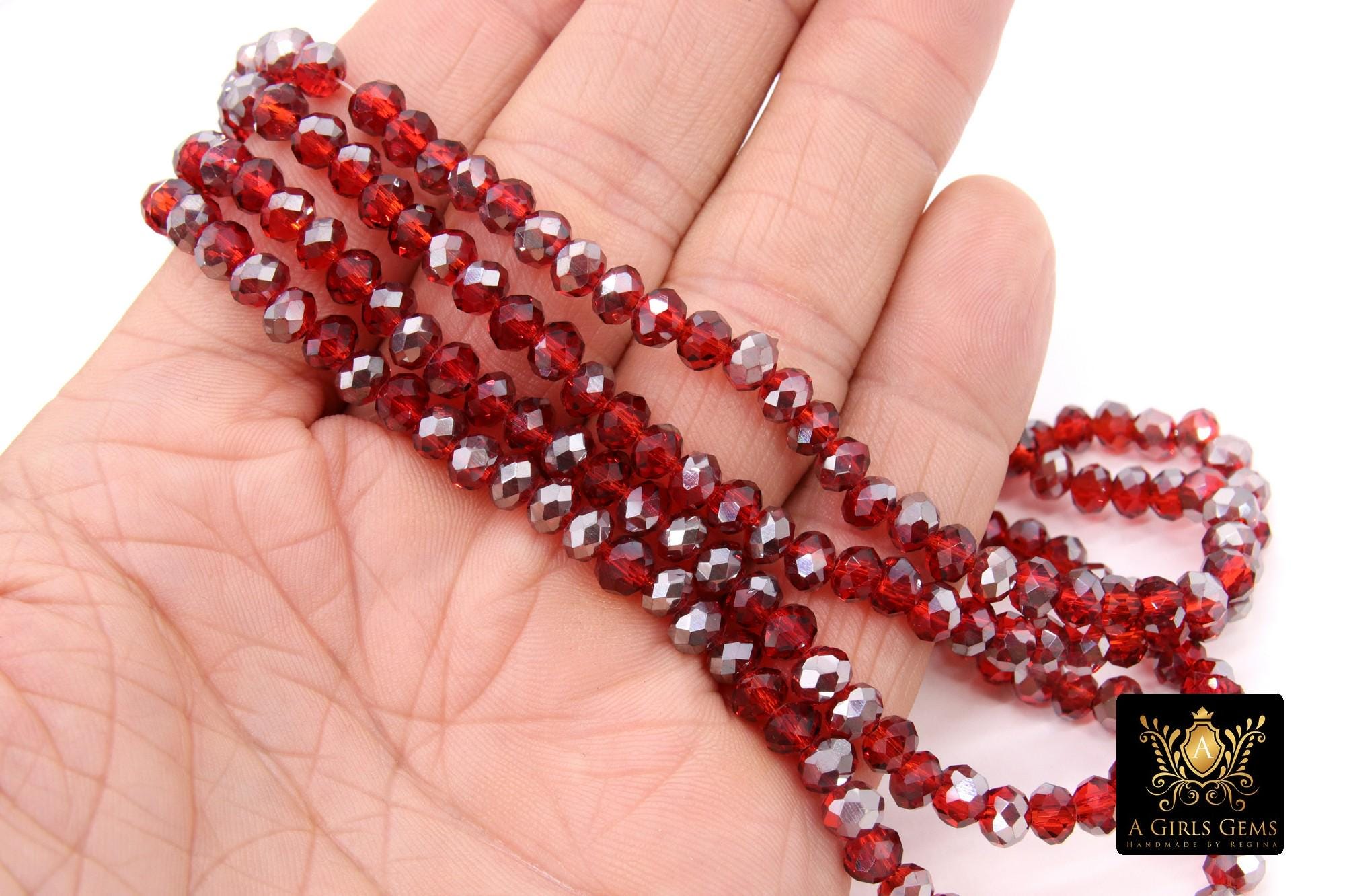 Red Crystal Rondelle Beads, 6 mm Ruby Red beads in BS #320, Bright Red Rondelle Multi Color