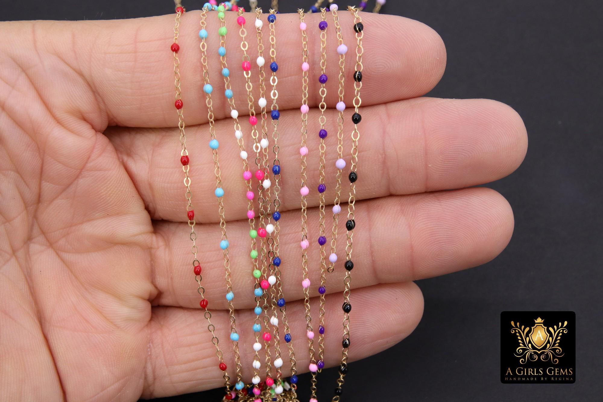 14 K Gold Filled Dainty Beaded Purple Satellite Chain, Bead Chain Jewelry CH# 921, By The Foot Cable Chain, Minimalist Permanent Jewelry