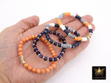 Heishi Beaded Bracelet, Navy Blue Orange White Gold Stretchy Bracelet #698, Auburn Tiger Team School Spirit Clay Beaded Bracelets