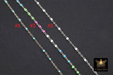 925 Sterling Silver Dainty Beaded Satellite Enamel Chain, 2.1 mm Rainbow Hammered Flat Cable CH# 871, Unfinished By Foot