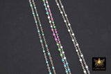 925 Sterling Silver Dainty Beaded Satellite Enamel Chain, 2.1 mm Rainbow Hammered Flat Cable CH# 871, Unfinished By Foot