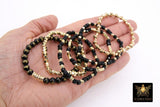 Black and Gold Beaded Bracelet, Black Cube Stretchy Bracelet, Gold Nugget Crystal Stacks