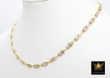 Cubic Zirconia Necklace, Gold Rectangle Shaped CZ Choker, Clear Diamond CZ Chain Link