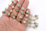 8 mm Amazonite Beaded Gold Rosary Chain, Unfinished Blue Religious Chain By The Foot