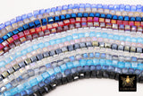 Crystal Cube Bead Strands, 4 mm Square Blue Red Beads BS #330, 4 mm Blue AB Crystals
