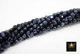 Black Crystal Beads, Smooth Electroplated Round Flat Black Beads BS #324, sizes 6 mm Rondelles, 15.75 inch Strands