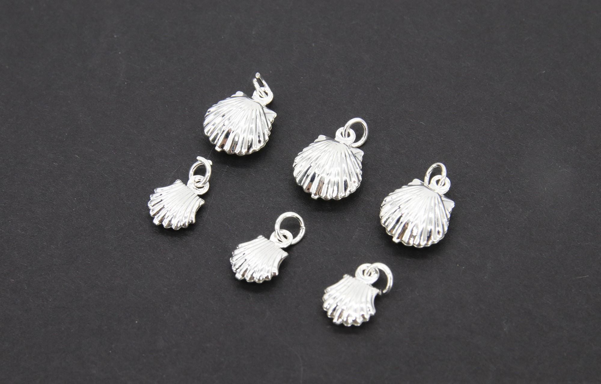 Mini Cowrie Seashell Charm, 2 Pc Silver Tiny Nautical Starfish Seashells #2745, Scallop Beach Shell Ocean Charms