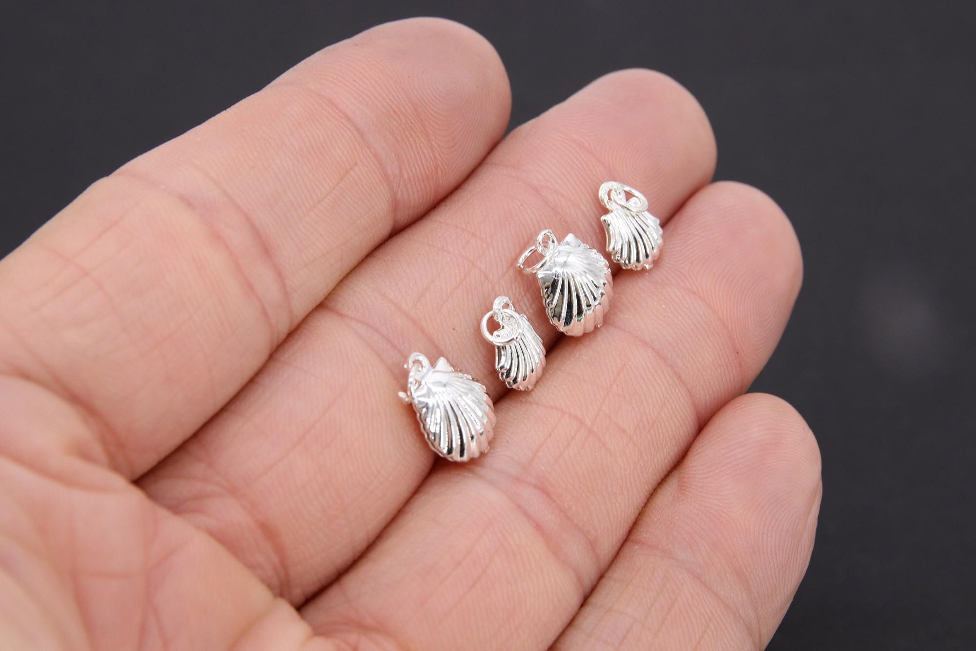 Mini Cowrie Seashell Charm, 2 Pc Silver Tiny Nautical Starfish Seashells #2745, Scallop Beach Shell Ocean Charms