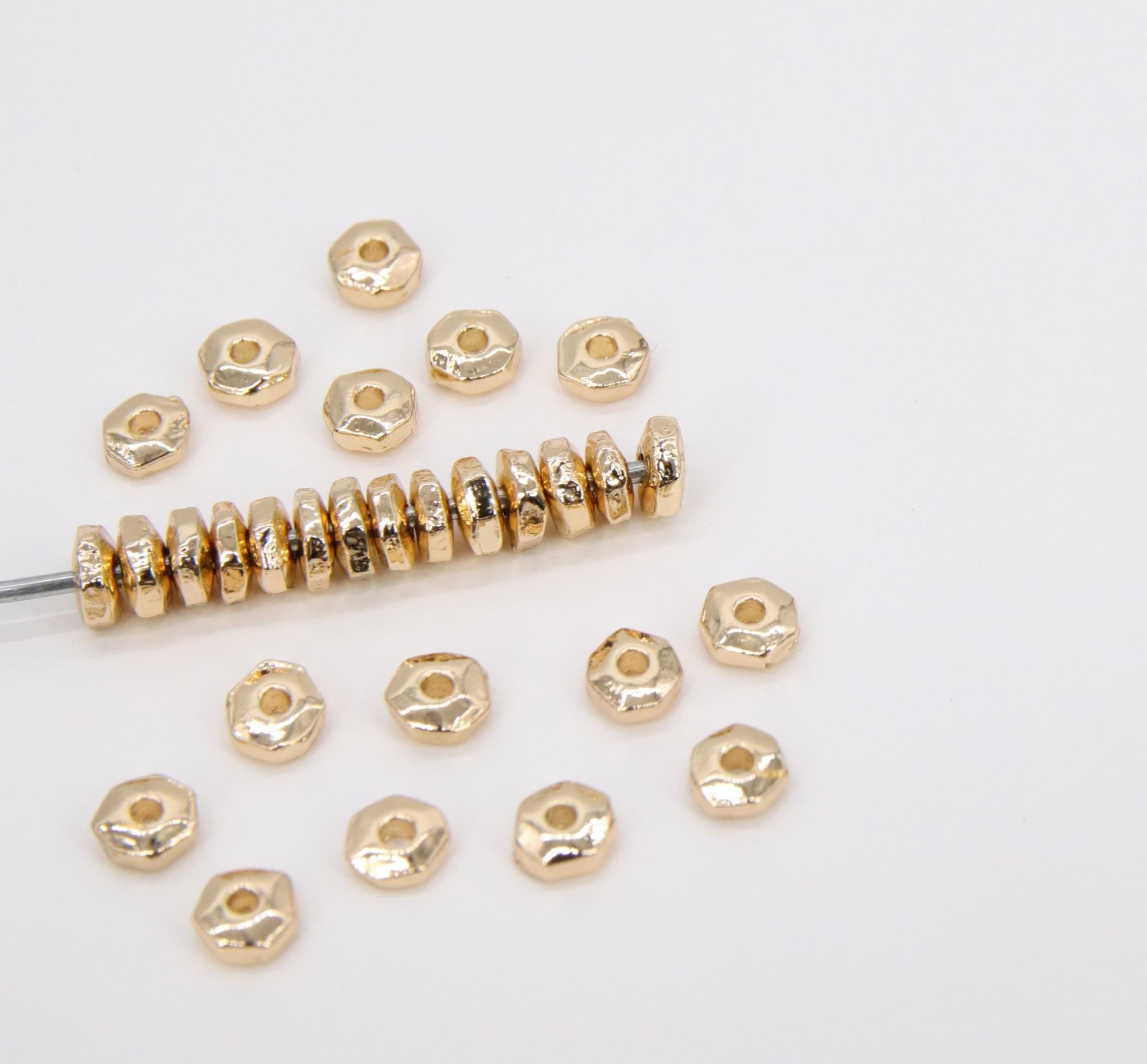 Gold Round 4 mm Nugget Beads, 20 Pc Round Rondelle Spacer Beads #3461, Nugget Shaped Heishi Bead, Geometric Gold Metal Bead