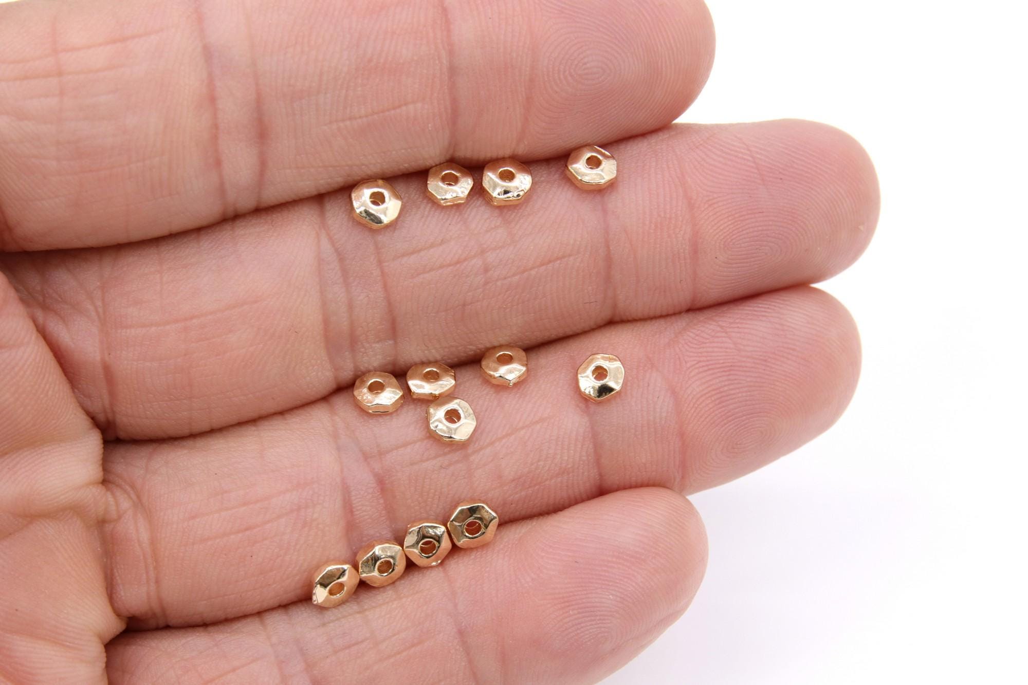 Gold Round 4 mm Nugget Beads, 20 Pc Round Rondelle Spacer Beads #3461, Nugget Shaped Heishi Bead, Geometric Gold Metal Bead