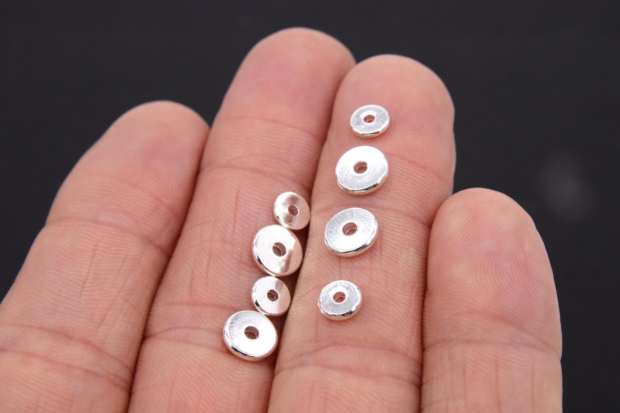 Silver Spacer Beads, 1.2 mm Thick  Round Discs, Rondelle Donuts Findings, Flat Heishi Beads