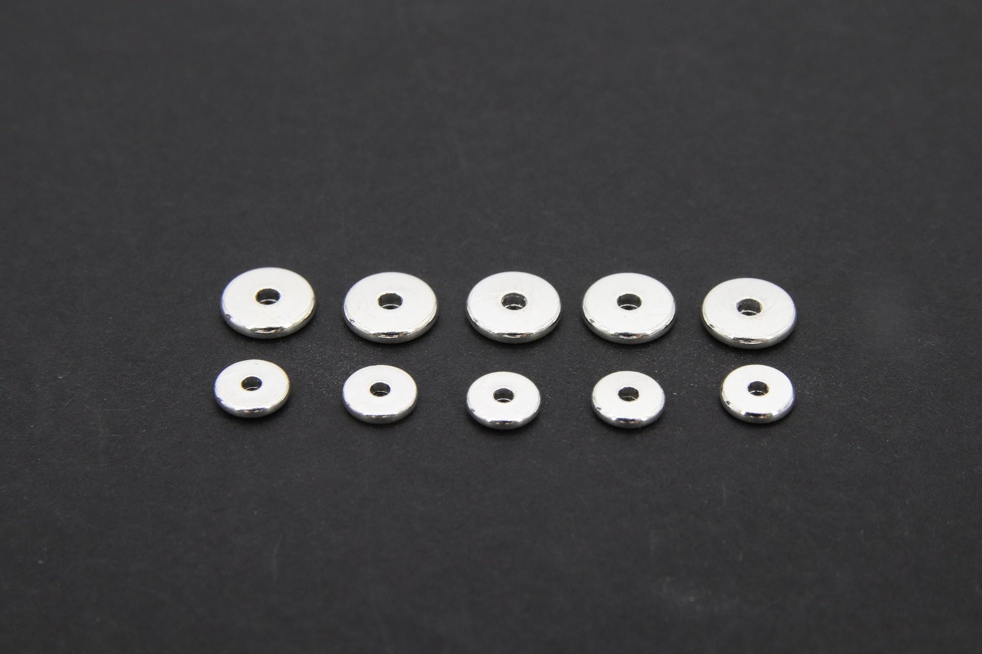 Silver Spacer Beads, 1.2 mm Thick Round Discs, 20 pcs Rondelle Donuts Findings, Flat Heishi Beads, High Quality Smooth Plating, 4/6/8 mm