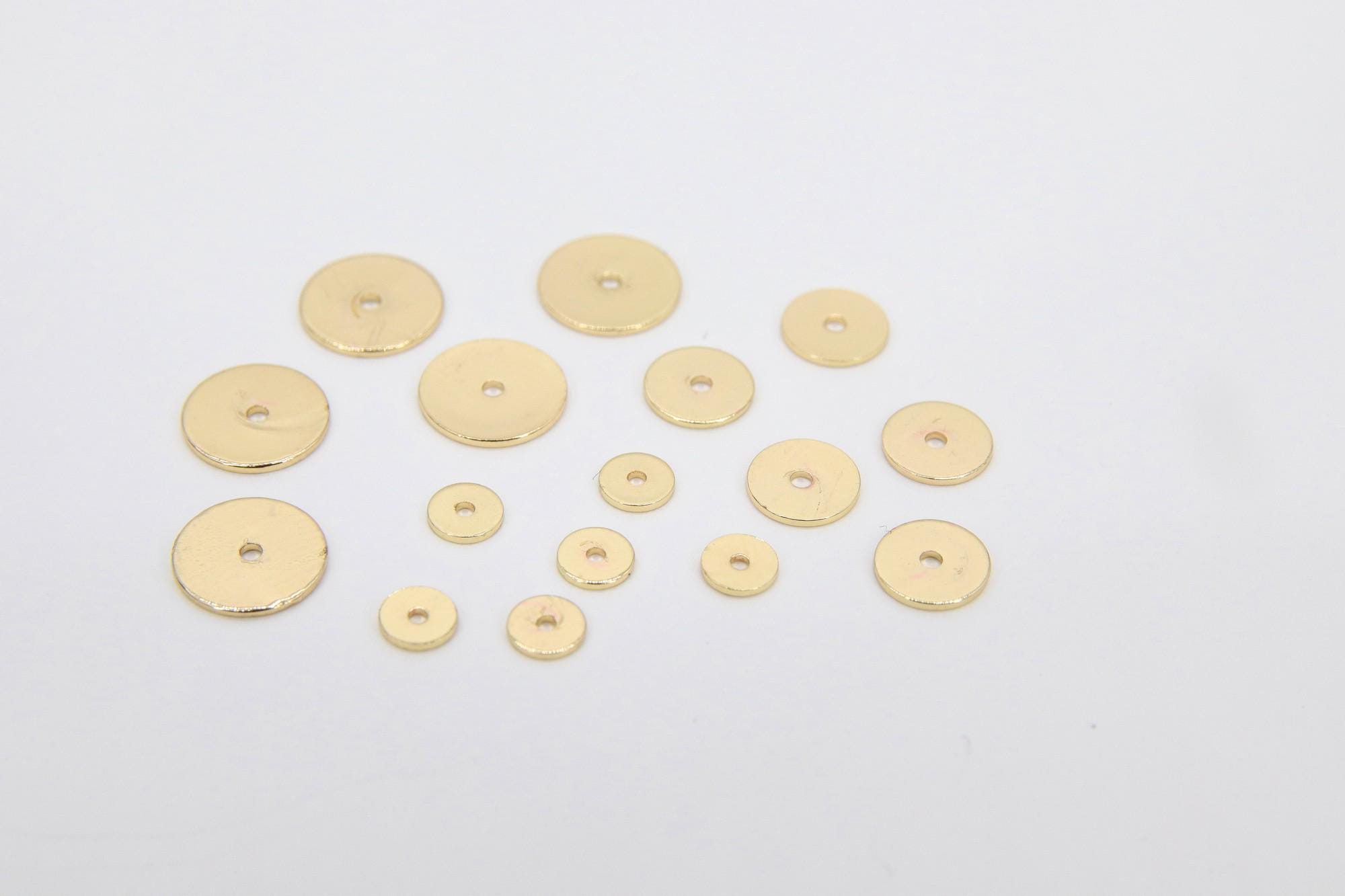 Gold Metal Spacer Beads, 6 mm Round Discs, 20 pcs Rondelle Donuts Findings, Flat Heishi Beads, High Quality Smooth Plating, 4 or 8 mm