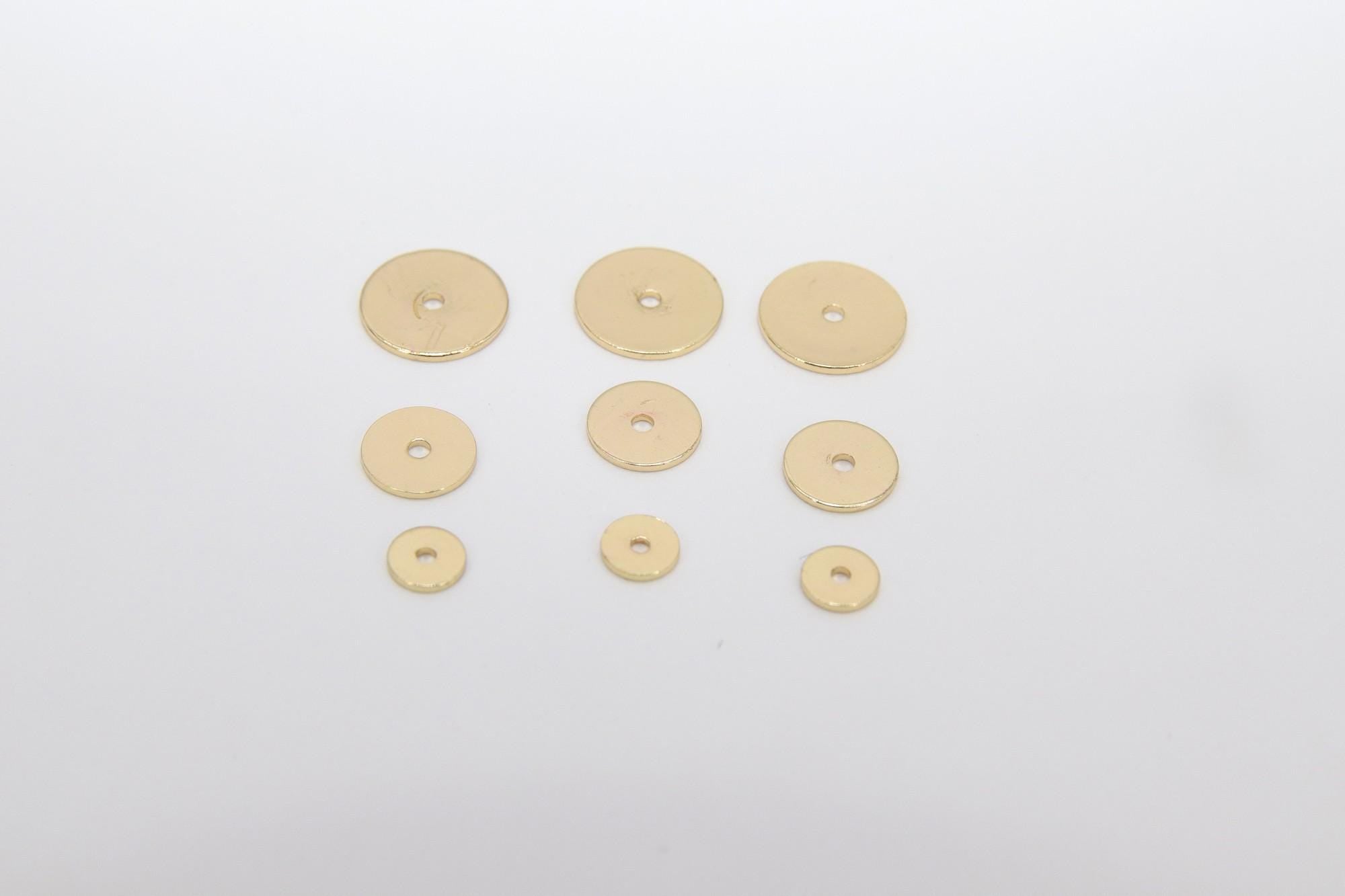 Gold Metal Spacer Beads, 6 mm Round Discs, 20 pcs Rondelle Donuts Findings, Flat Heishi Beads, High Quality Smooth Plating, 4 or 8 mm