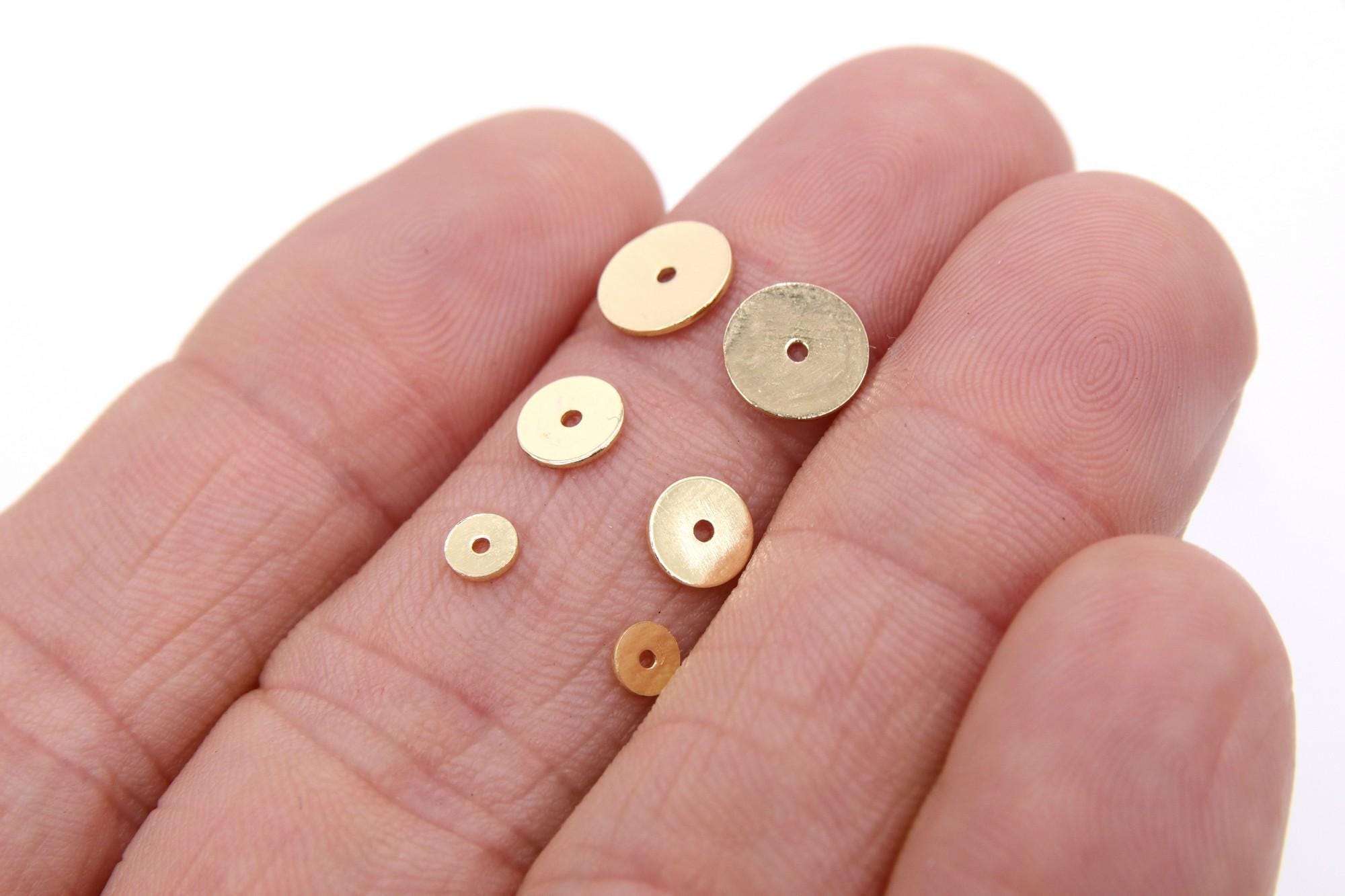 Gold Metal Spacer Beads, 6 mm Round Discs, 20 pcs Rondelle Donuts Findings, Flat Heishi Beads, High Quality Smooth Plating, 4 or 8 mm