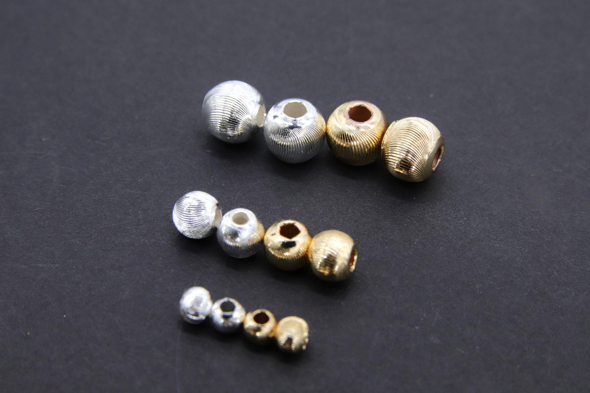 Gold Round Spacer Corrugated Beads, 20 Pc Silver Textured Lined Seamless Bead AG #2599, 4, 6, 8 mm Plated Copper Beads, High Quality Plating