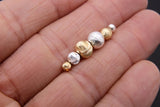 6 mm Gold or Silver Round 4 mm Metal Brushed Textured Wavy Lined Beads, 8 mm Big Hole Beads