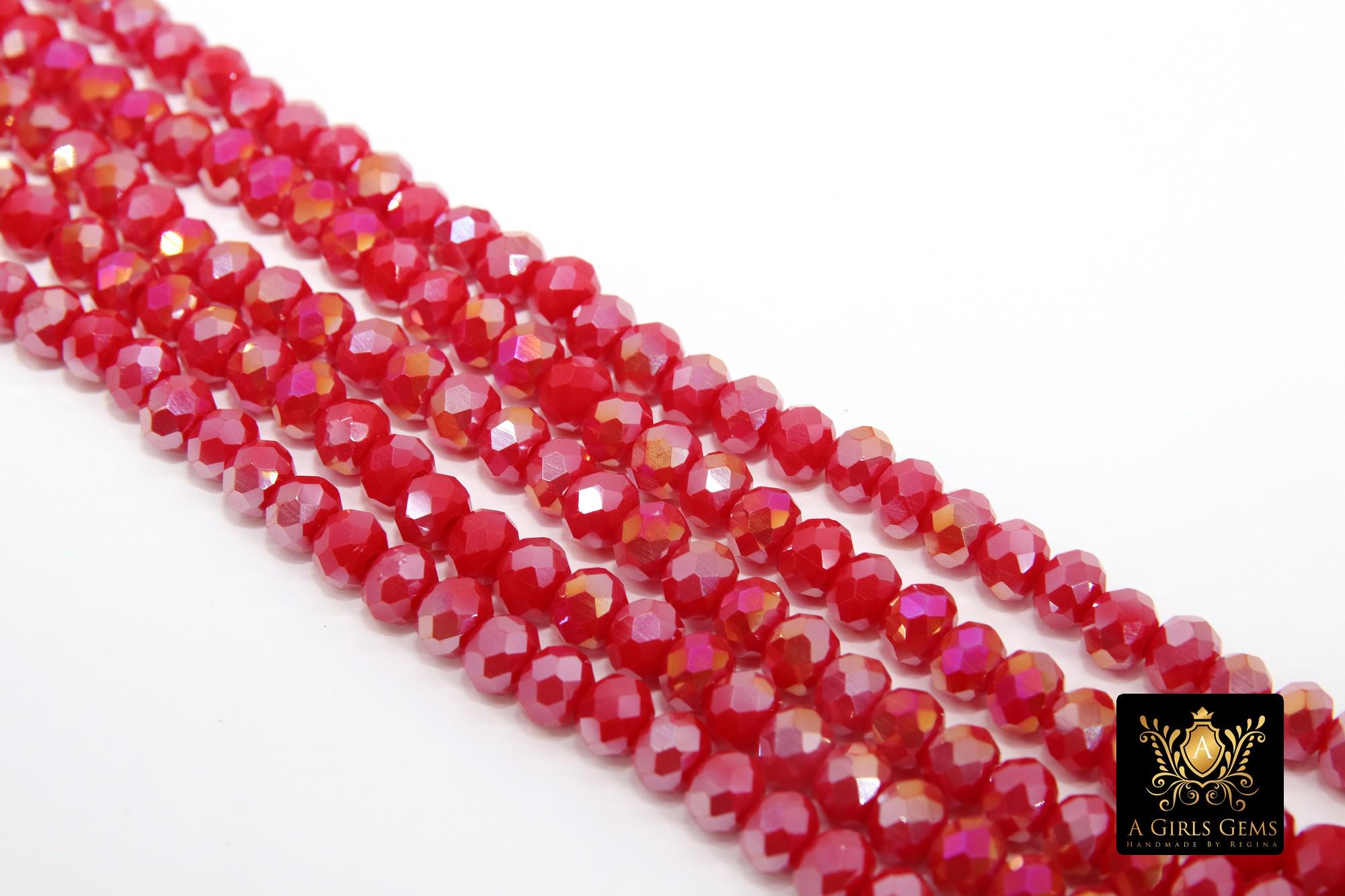 Christmas Red Crystal Beads, 6 mm Red Electroplate Faceted Beads BS #319, Fuchsia Red Rondelle, 15.5 inch Strand