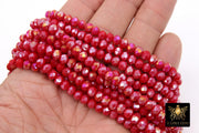 Christmas Red Crystal Beads, 6 mm Red Electroplate Faceted Beads BS #319, Fuchsia Red Rondelle