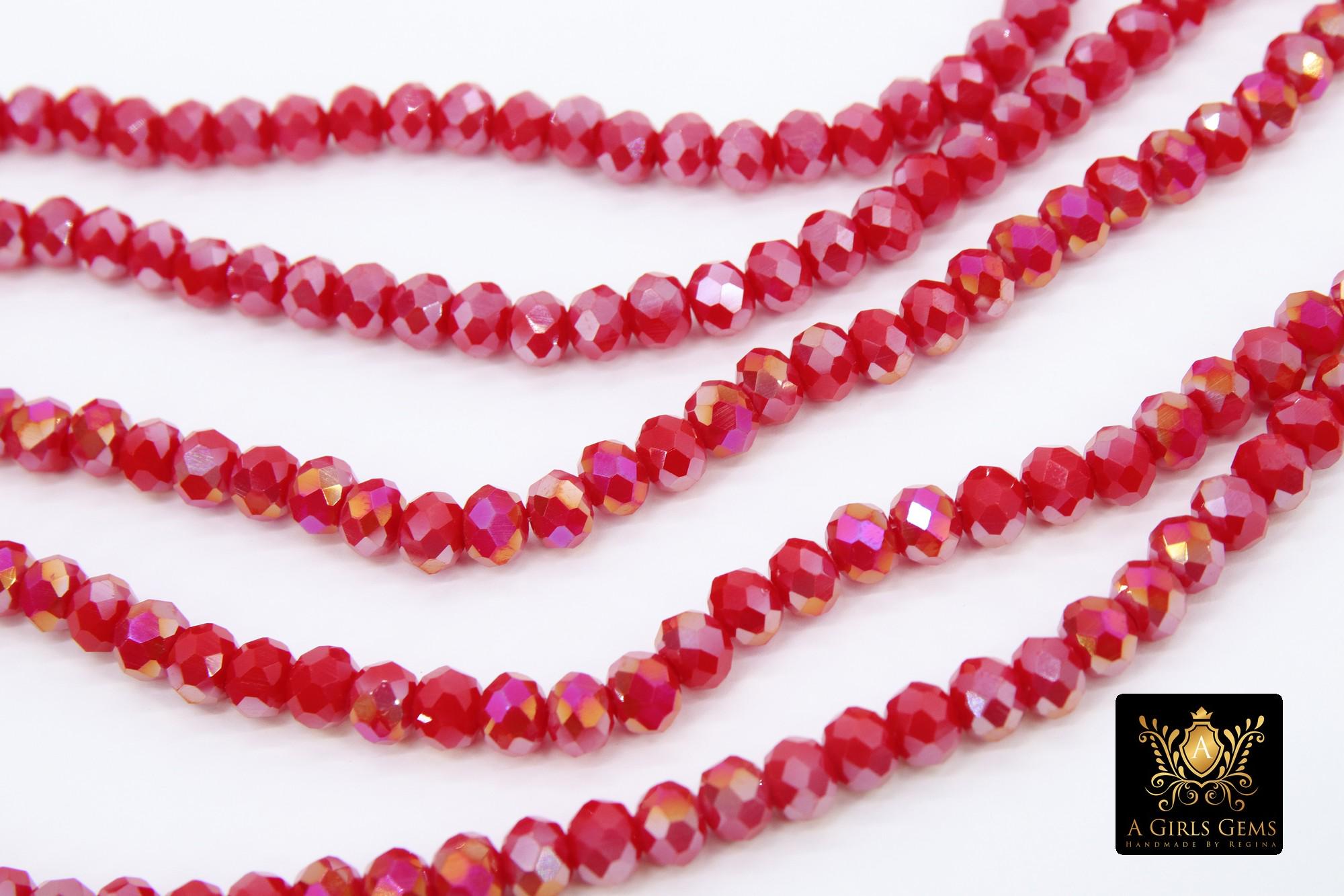 Christmas Red Crystal Beads, 6 mm Red Electroplate Faceted Beads BS #319, Fuchsia Red Rondelle, 15.5 inch Strand