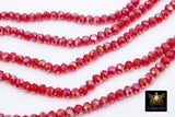 Christmas Red Crystal Beads, 6 mm Red Electroplate Faceted Beads BS #319, Fuchsia Red Rondelle