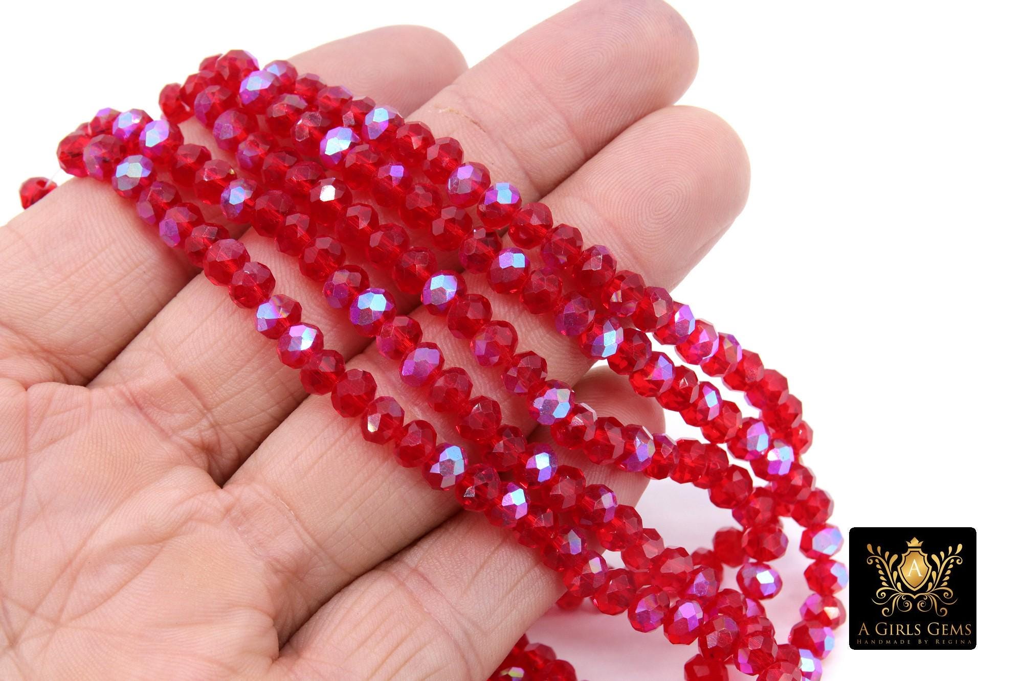 6 mm Red Clear Crystal Rondelle Electroplated Bead Strand