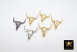 Gold Cow Skull Charm Beads, Black Silver Cow Beads #184, Animal Beads Bull Skulls