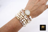 White Turquoise Druzy Beaded Bracelets, Gold and Creamy Beige Stretchy Bracelet Stacks, Clear Crystal Cube Beaded Crystal Bracelets