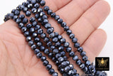 Black Electroplated AB Crystal Beads, 6 mm Crystal Faceted Rondelle Beads BS #3022, 16.5 inch Jewelry Strands