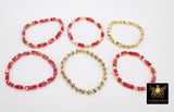 Red and Gold Beaded Bracelet, Red Crystal Cube Stretchy Bracelet, Gold Nugget Rondelle Stacks