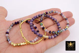 Purple And Gold Beaded Bracelet, 6 mm Gold Stretchy Bracelet #795, Dainty Rondelle LSU Heishi Tigers Charm Bracelet